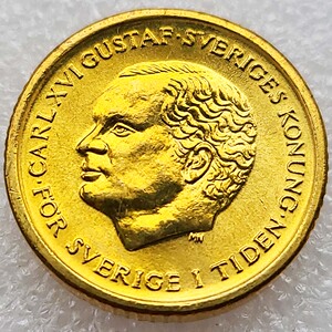 瑞典1993年 10克朗黄铜硬币 王冠 卡尔十六世古斯塔夫 20mm收藏品