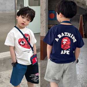 日本潮牌儿童装bape夏季款猿人头爱心印花短袖T恤男女童休闲上衣