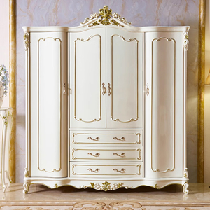 欧式实木储物柜四门雕花欧式奢华家具法式衣柜雕花白色衣橱抽柜