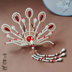【白凤】予君知原创古风辑珠凤凰发钗偏凤发簪汉服珍珠头饰明制冠