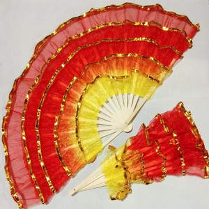 水晶纱舞蹈扇子跳舞扇广场舞扭秧歌双面竹扇骨左右手对扇渐变纱扇