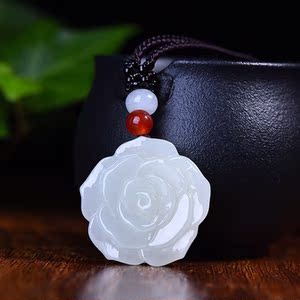 新疆和田玉玫瑰花吊坠男女纯天然玉石挂件白玉情侣款时尚项链玉坠