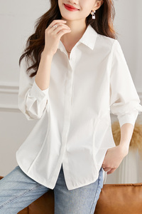白色衬衫女时尚洋气长袖纯棉上衣设计感小众韩版春季打底休闲衬衣