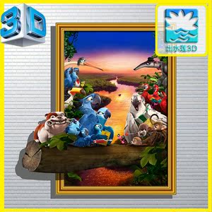 高清喷绘3d立体画 卡通动物地贴画展墙贴 3d背景墙纯手绘3d立体画