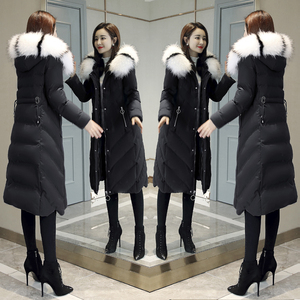 2021冬季新款韩版收腰显瘦羽绒棉衣中长款过膝棉服女加厚棉袄外套