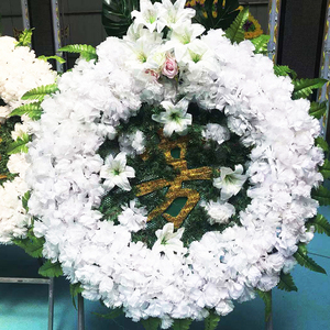 绢花带叶祭祀小花圈塑料花环小号圆型白事丧事死人清明殡葬用品
