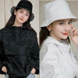 帽子2022新款杨颖明星同款渔夫帽女baby迷彩提花大檐防晒遮阳盆帽