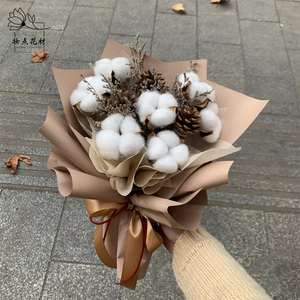 棉花干花永生花束 网红圣诞花束装饰木棉花假花仿真棉花拍摄道具