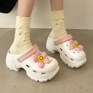 日本代购GP大花朵洞洞鞋女夏新款外穿超软轻便高跟厚底防滑凉拖鞋
