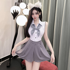 性感甜辣风减龄大露背蝴蝶结jk少女上衣显瘦包臀半身裙制服两件套