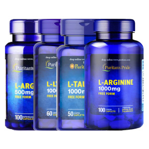 美国普丽普莱精氨酸赖氨酸100牛磺酸500/1000mg胶囊200片一氧化氮