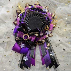 原创设计5cm黑深紫樱花拖尾吧唧托蝴蝶结痛包填充物lolita徽章托