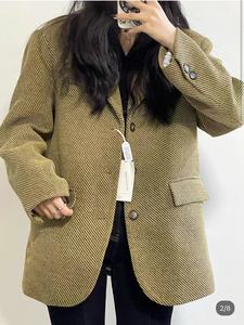 羊毛呢西装外套女2023秋冬季韩版宽松廓形斜纹加厚小个子呢子大衣