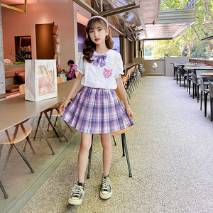 女童套装jk制服裙子儿童学院风aj格子裙洋气夏季小学生时髦gk童装