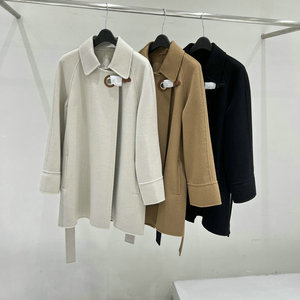 8251d260韩版n28双面羊绒大衣女秋冬季黑色气质棉羊毛中长款外套