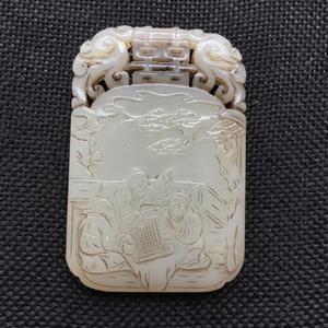 古玩古玉老玉挂件包老 清代和田玉浮雕人物老玉佩 明清老玉牌收藏