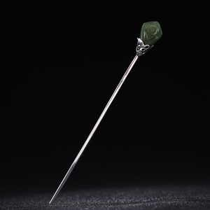 手工纯银和田碧玉发簪女玉兰花朵复古风汉服头饰桂花简约簪子礼物