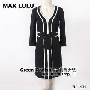MAX LULU 2022 春季新款 蝴蝶结V领七分袖 大码 连衣裙 11275款号
