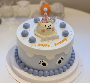 成都生日蛋糕配送周岁儿童可爱手绘小熊ins蛋糕 动物奶油生日蛋糕