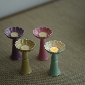 半斋手工夏日四色花瓣烛台陶瓷菊瓣形灯座蜡烛台茶桌灯小清新中式