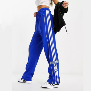 阿迪达斯运动长裤女三叶草条纹休闲直筒阔腿排扣裤 ic5585 ic5586