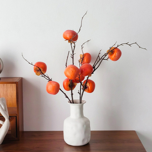 柿柿如意仿真柿子果实树枝花瓶摆件客厅插花仿真花假绿植装饰摆设