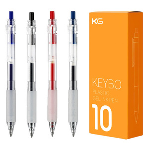 KACO凯宝透明杆按动中性笔盒装0.5红蓝黑色子弹头学生软握胶KEYBO