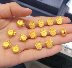精品黄金吊坠足金铜钱钱币鹿角路路通手串3d硬金圣诞礼物编绳送礼