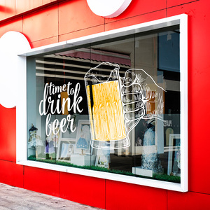 无痕饮料贴画玻璃窗花美化酒吧橱窗会所透明窗贴无痕双面啤酒ktv