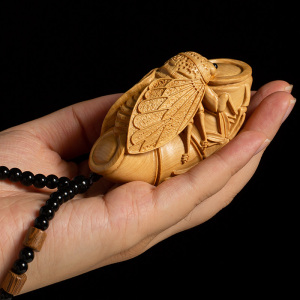 黄杨木雕知了挂件男士解压随身把玩手把件一鸣惊人工艺品摆件金蝉