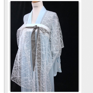 汉服披帛 蕾丝刺绣花亮片网纱披肩 仙女百搭款白色 仙气装饰古风