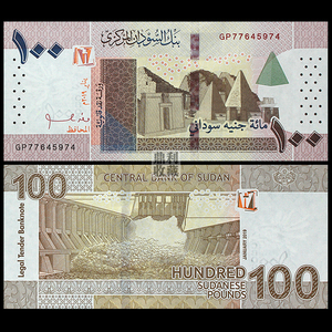 全店包邮 苏丹(北苏丹)100镑大坝2019年非洲外国钱币纸币外币unc