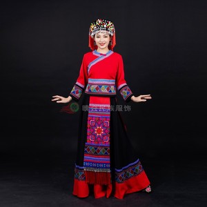 晴焱服装定做2021年瑶族红色舞蹈服饰民族风工作服演出服秋季女装