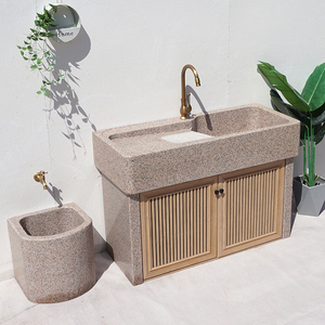 大理石洗衣池带搓衣板户外庭院水槽阳台室外天然石头洗手台盆花园