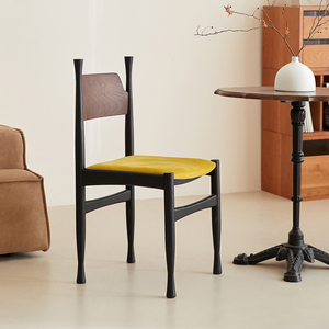 小卡家居中古实木椅子法式轻奢复古餐椅设计师款客厅家用靠背椅