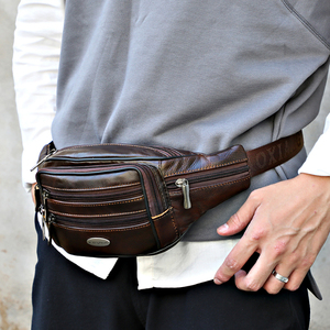 中老年人男士爸爸牛皮大容量腰包生意收银爷爷老人收钱中年男腰包