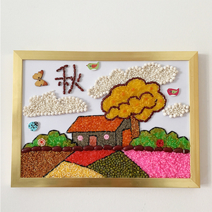 幼儿园儿童关于秋天手工作品丰收diy粮食画五谷杂粮种子谷物画
