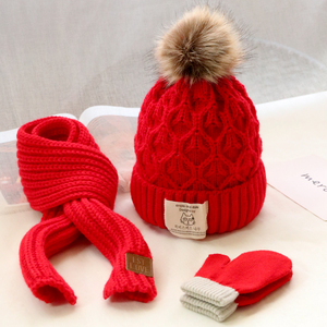三件套儿童帽子围巾秋冬保暖针织帽婴儿男童女宝宝毛线编织帽潮