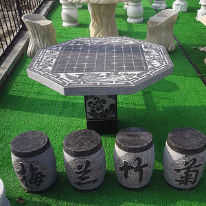 青石石雕桌子象棋桌子石墩座椅圆桌方桌凳子大理石室内室外园林头