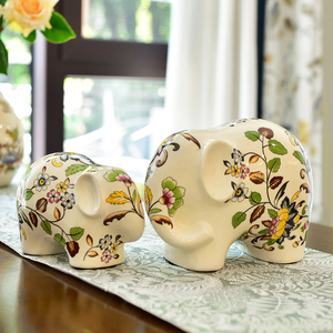 招财陶瓷大象摆件家居饰品美式客厅结婚礼物装饰高级感小众工艺品