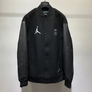 Nike耐克Jordan立领棒球棉服AJ男巴黎圣日尔曼皮袖夹克外套BQ8364