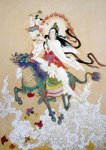 10peak9527淘宝踏龙观音游四方画像 骑龙乘龙观世音菩萨挂画 绢布