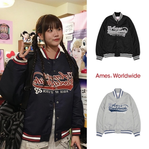 博主推荐 AMES韩国设计师品牌 字母刺绣宽松夹棉棒球服夹克外套女