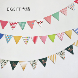 宝宝儿童生日氛围感野餐派对场景装饰拉旗韩国ins三角可爱彩旗