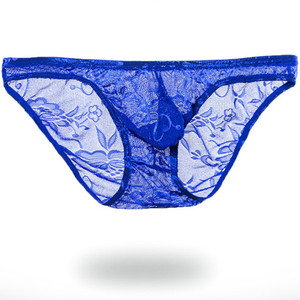 薄款网纱内裤男士蕾丝三角裤低腰窄边速干透气激凸透明打底三角裤