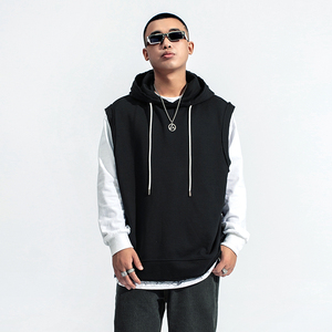 struggle 街头国潮纯色无袖连帽卫衣男2021新款冬季情侣宽松上衣