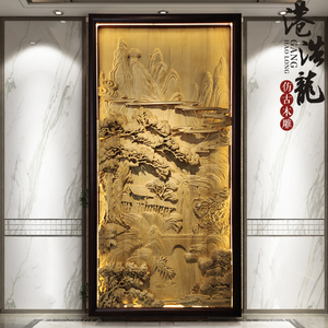 东阳木雕纯手工雕刻山水高端实地雕花板实木屏风玄关背景墙