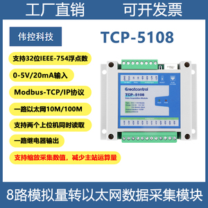 8路模拟量采集转网络电流电压采集转以太网4-20mA输入转ModbusTCP