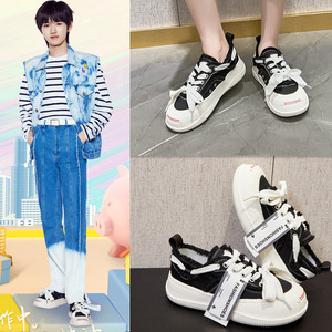 宋亚轩明星同款鞋子情侣包头半拖鞋女夏帆布鞋厚底百搭休闲一脚蹬