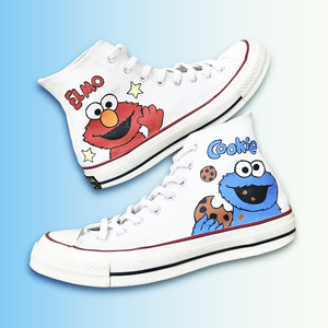 hp定制手绘代画diy帆布鞋联名ow涂鸦芝麻街kaws鸳鸯情侣动漫球鞋